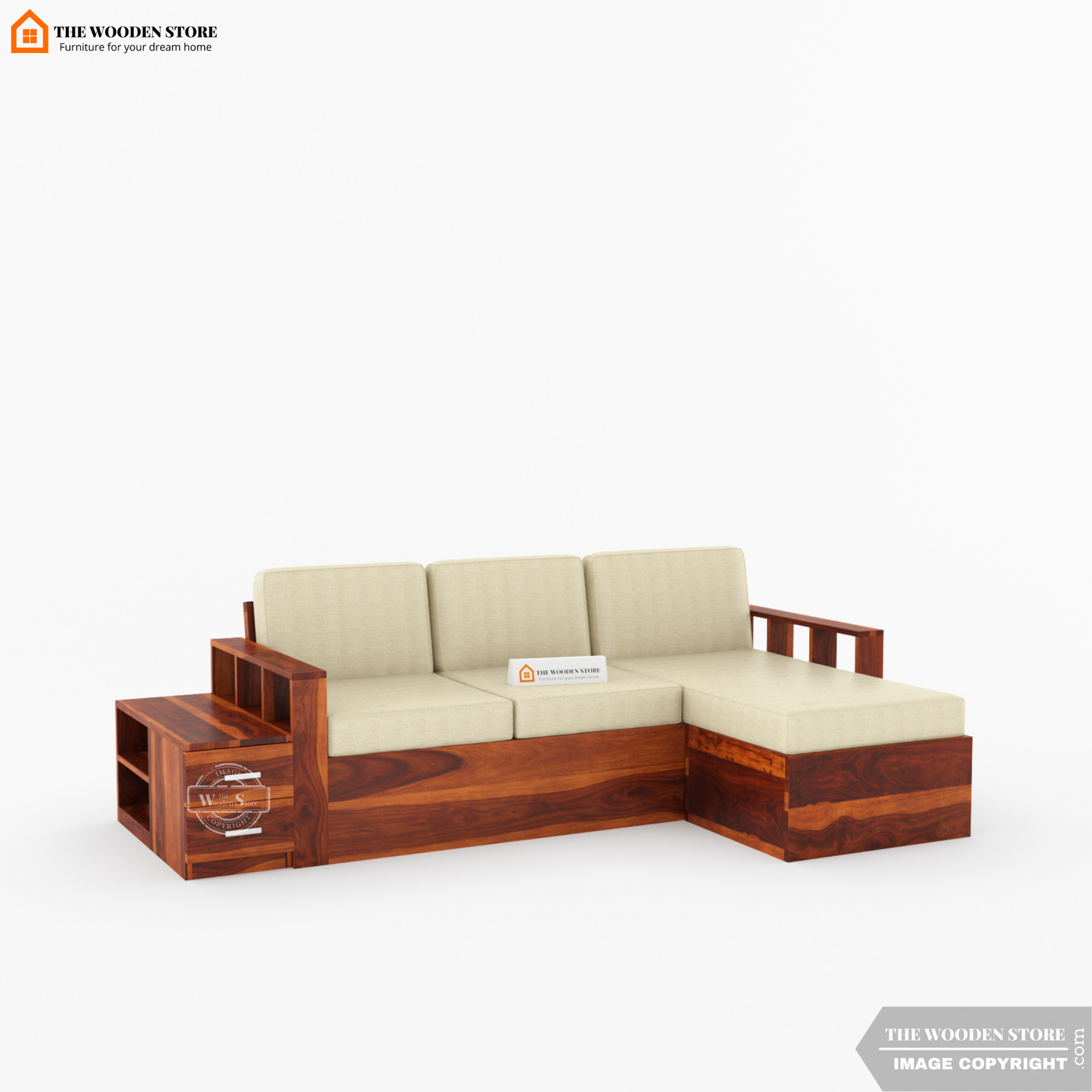 Shawn L-Shaped Sofa with Storage (Honey Finish)