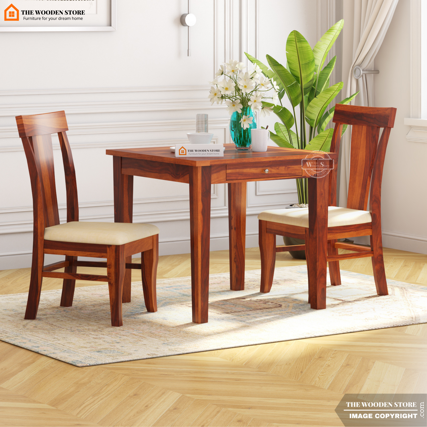 Velma 2 Seater Dining Set (Honey Finish)