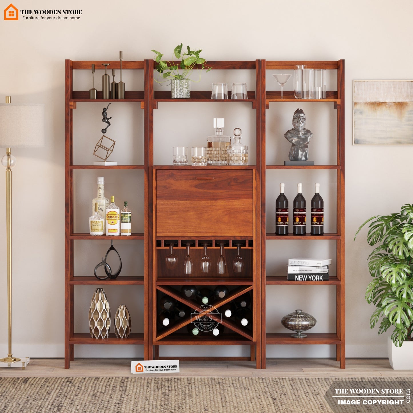 Teaire Large Bar Cabinet (Honey Finish)