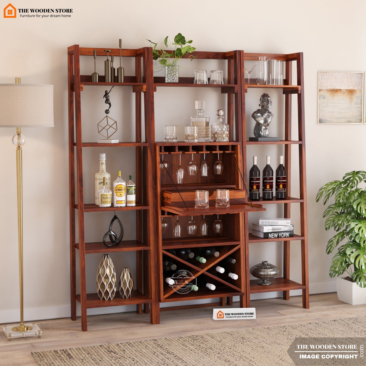 Teaire Large Bar Cabinet (Honey Finish)