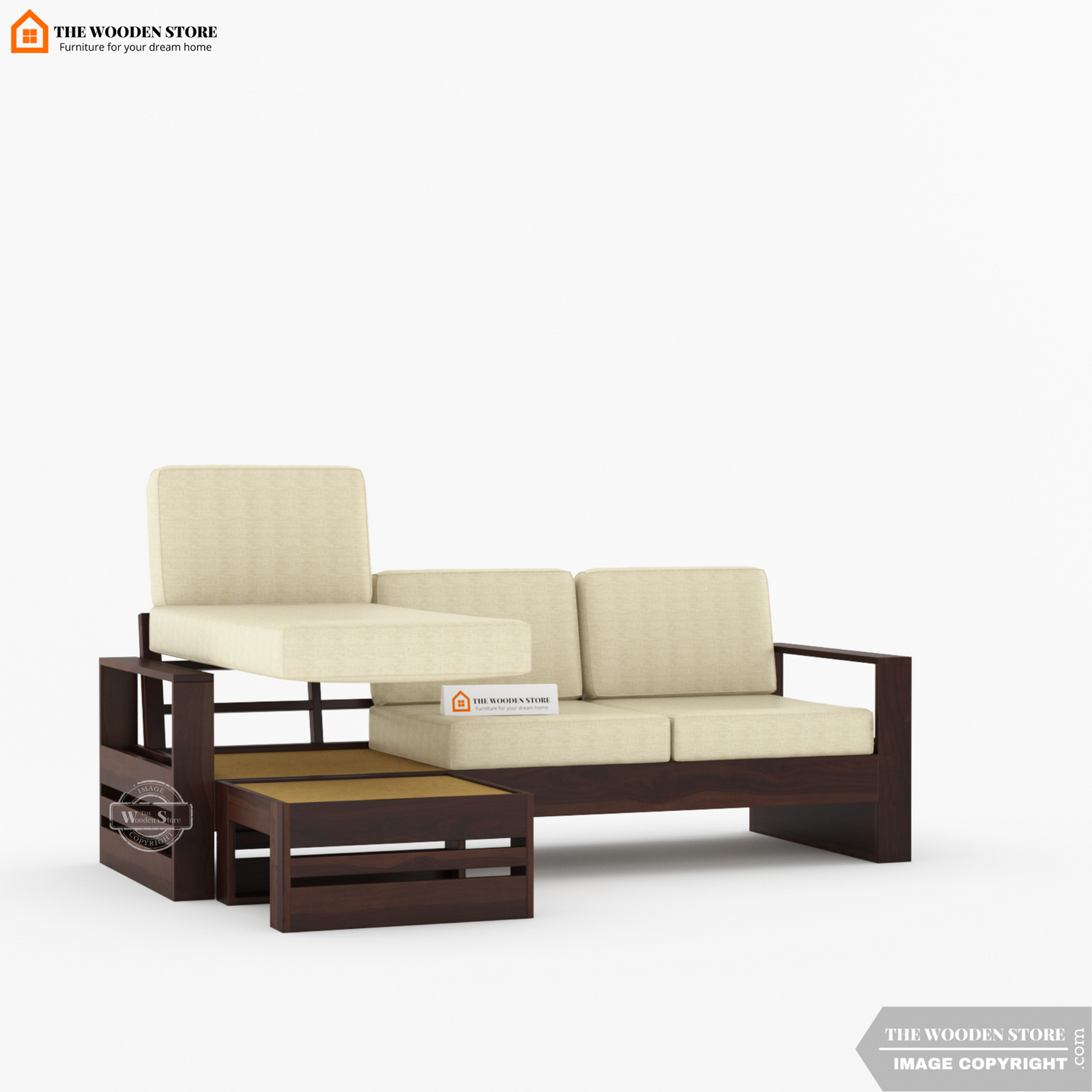 Victor L-Shaped Sofa (Walnut Finish)