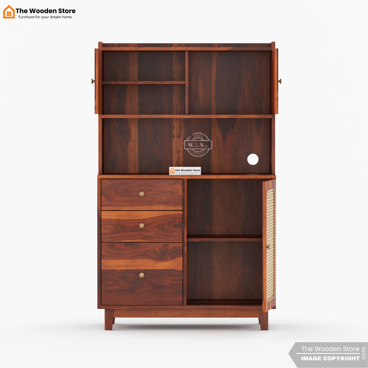 Safura Kitchen Cabinet with Cane Detailing (Honey Finish)