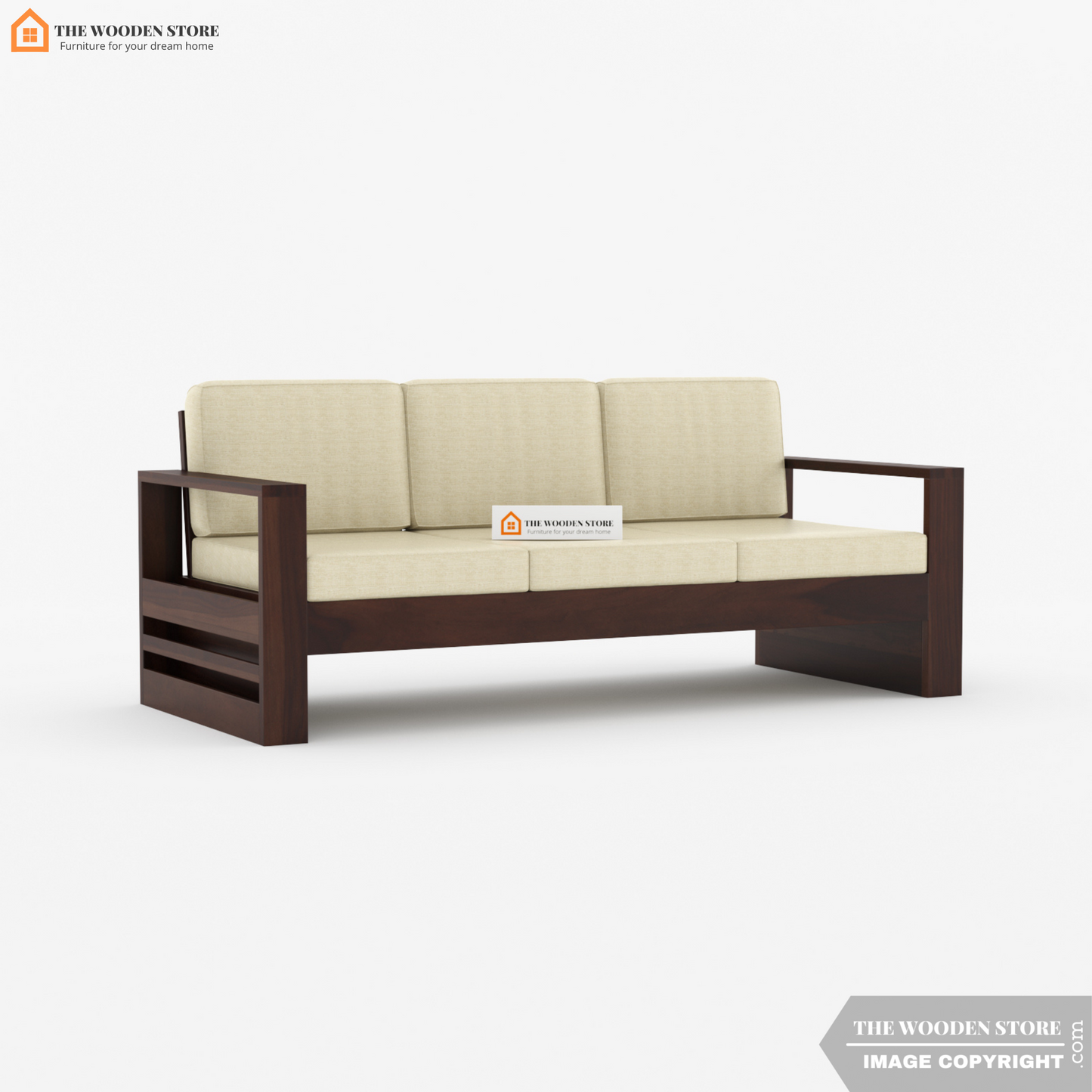 Victor 3 Seater Wooden Sofa (Walnut Finish)