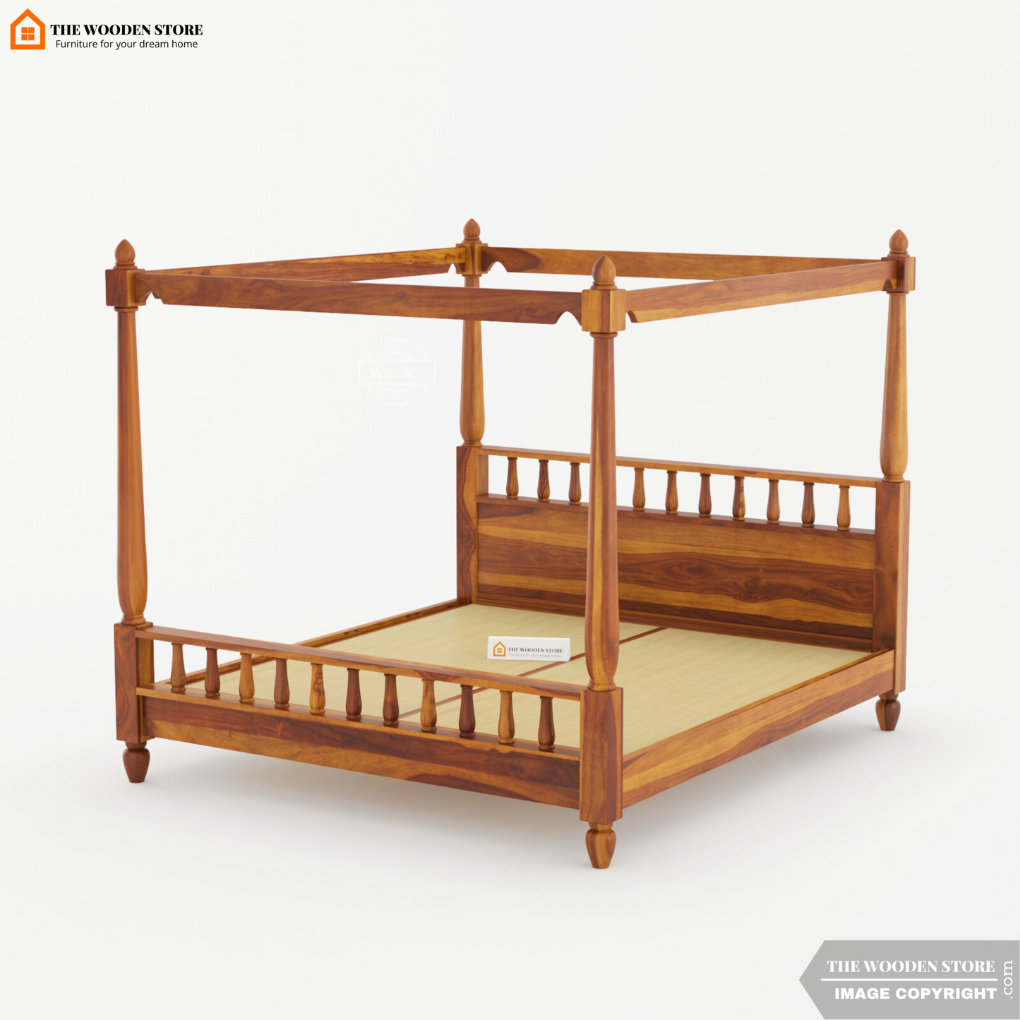 Albus Poster Bed Without Storage (King Size, Teak Finish)