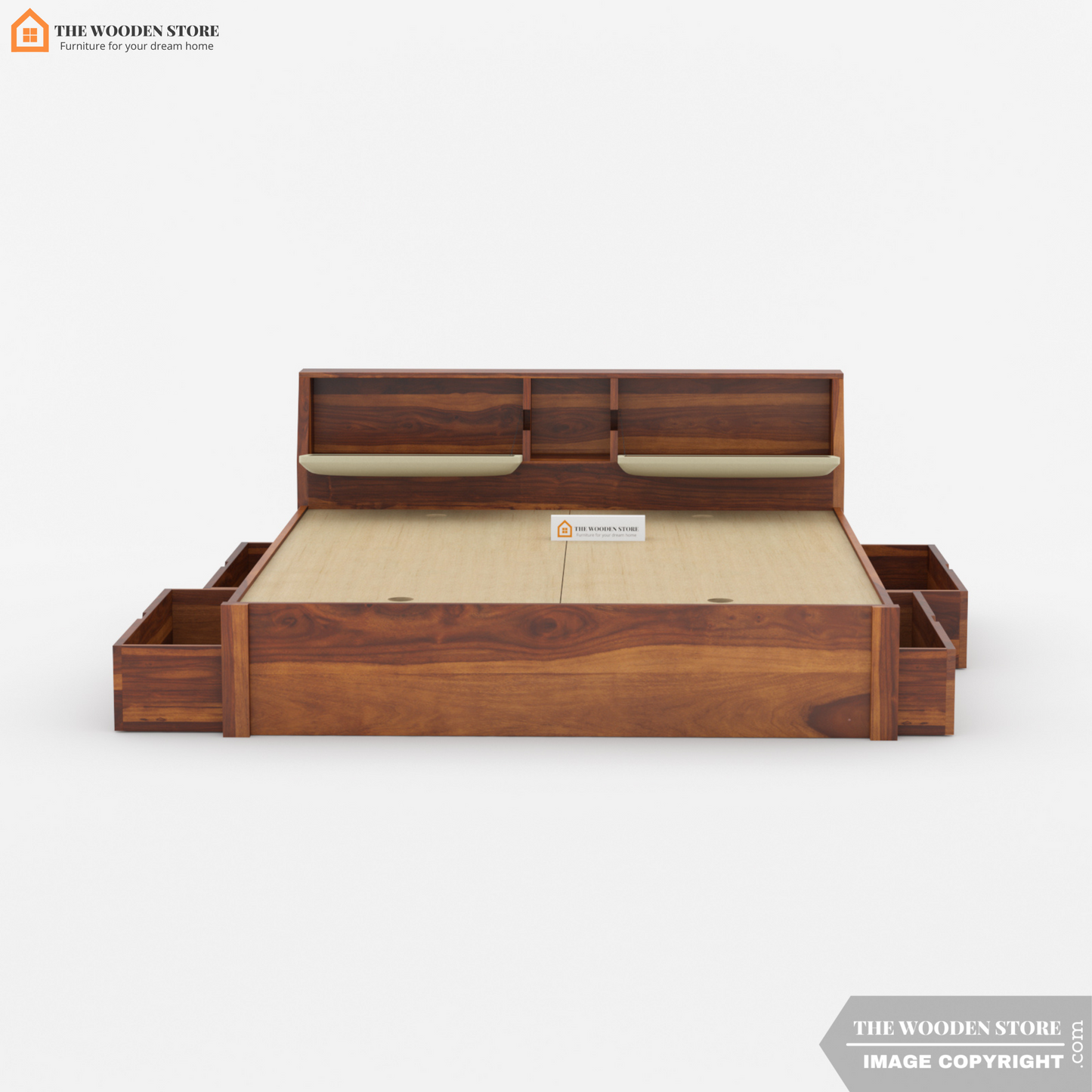 Walker Bed with Drawer Storage (King Size, Honey Finish)