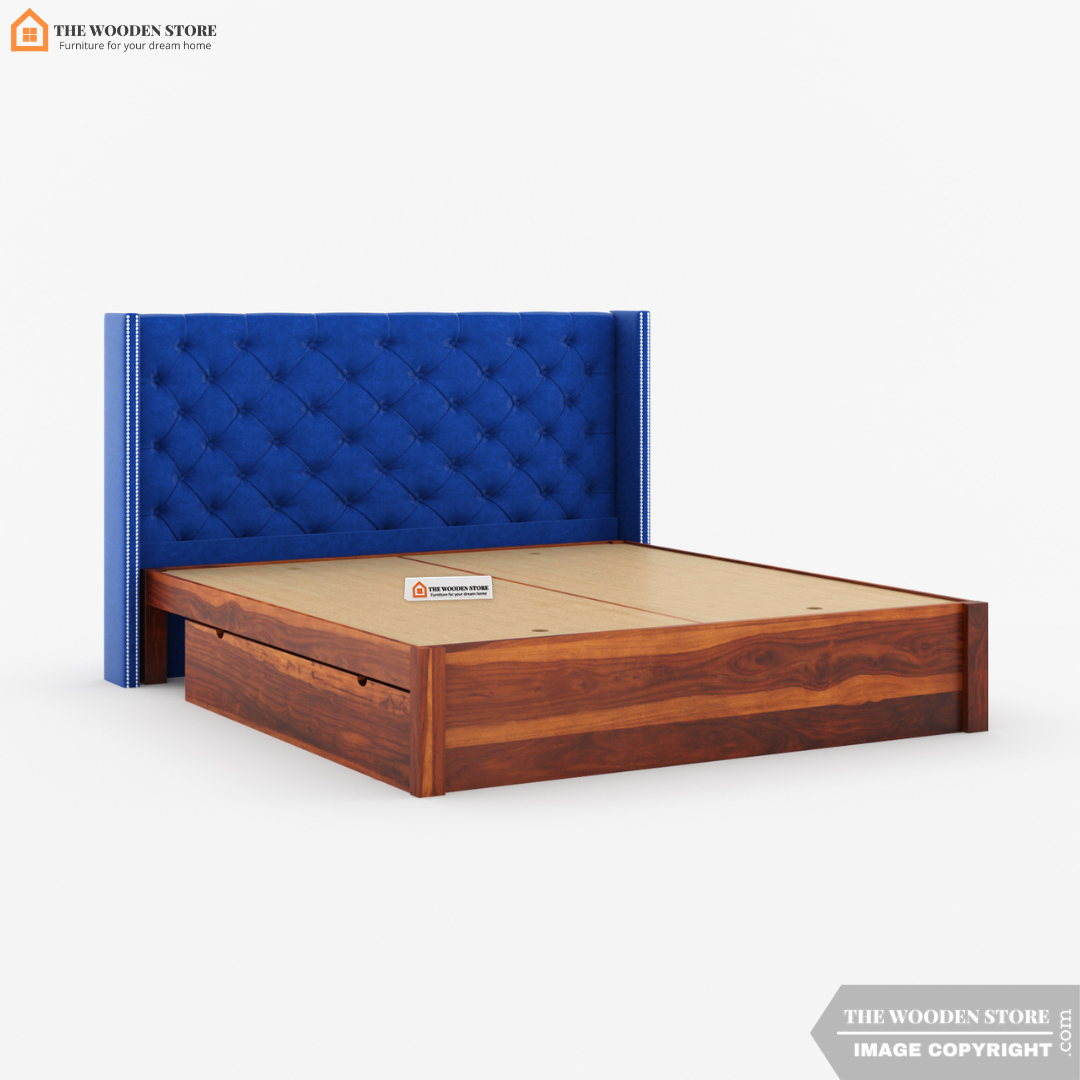 David Upholstered Bed With Storage (King Size, Honey Finish)