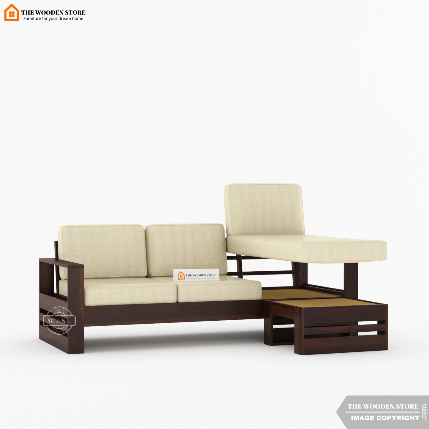 Victor L-Shaped Sofa (Walnut Finish)