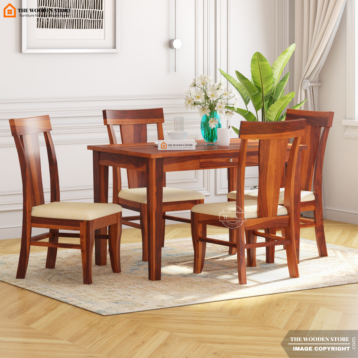 Velma 4 Seater Dining Set (Honey Finish)