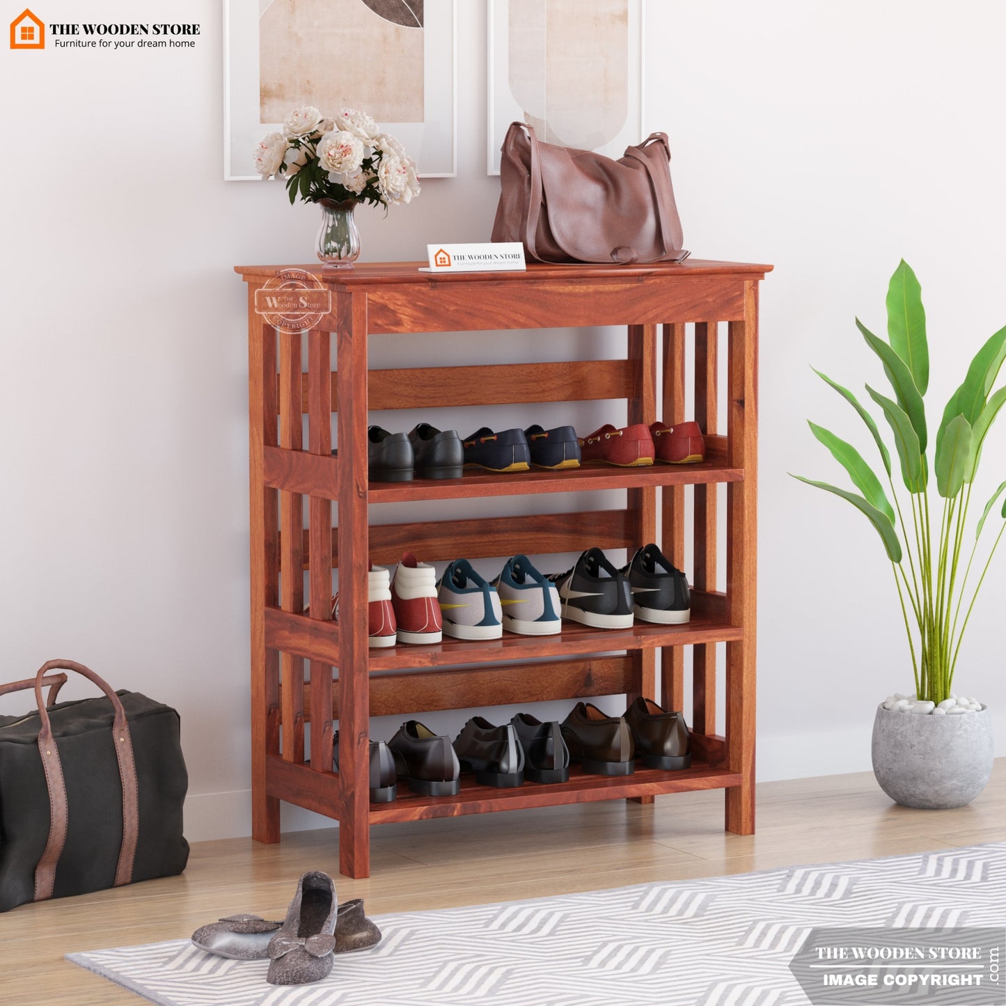 Stride Shoe Rack (Honey Finish)