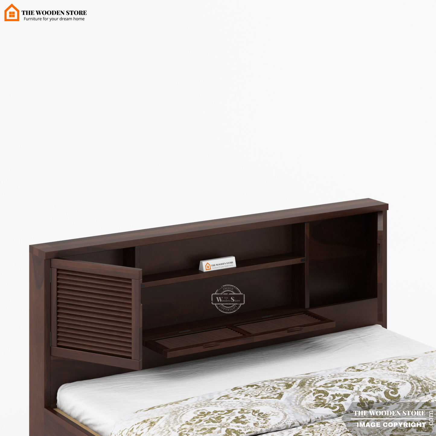 Franklin Bed With Box Storage (Queen Size, Walnut Finish)