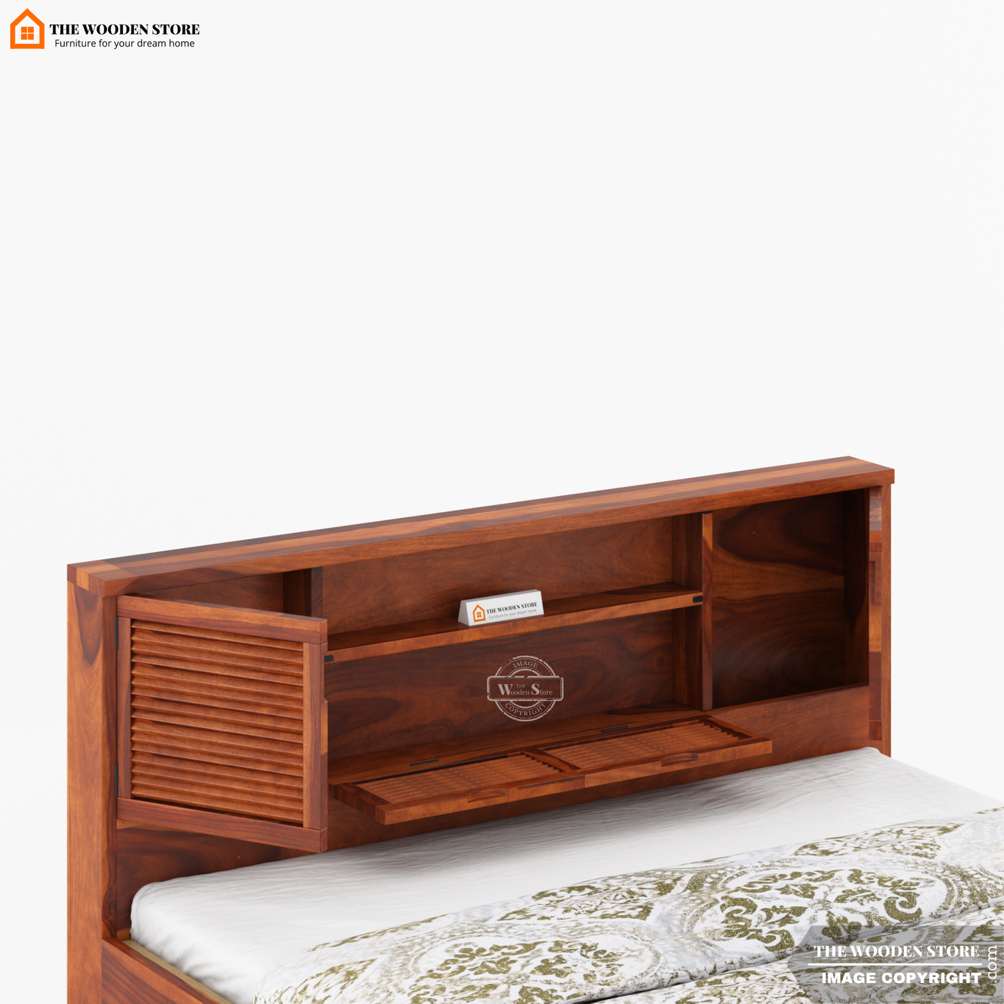 Franklin Bed With Box Storage (Queen Size, Honey Finish)