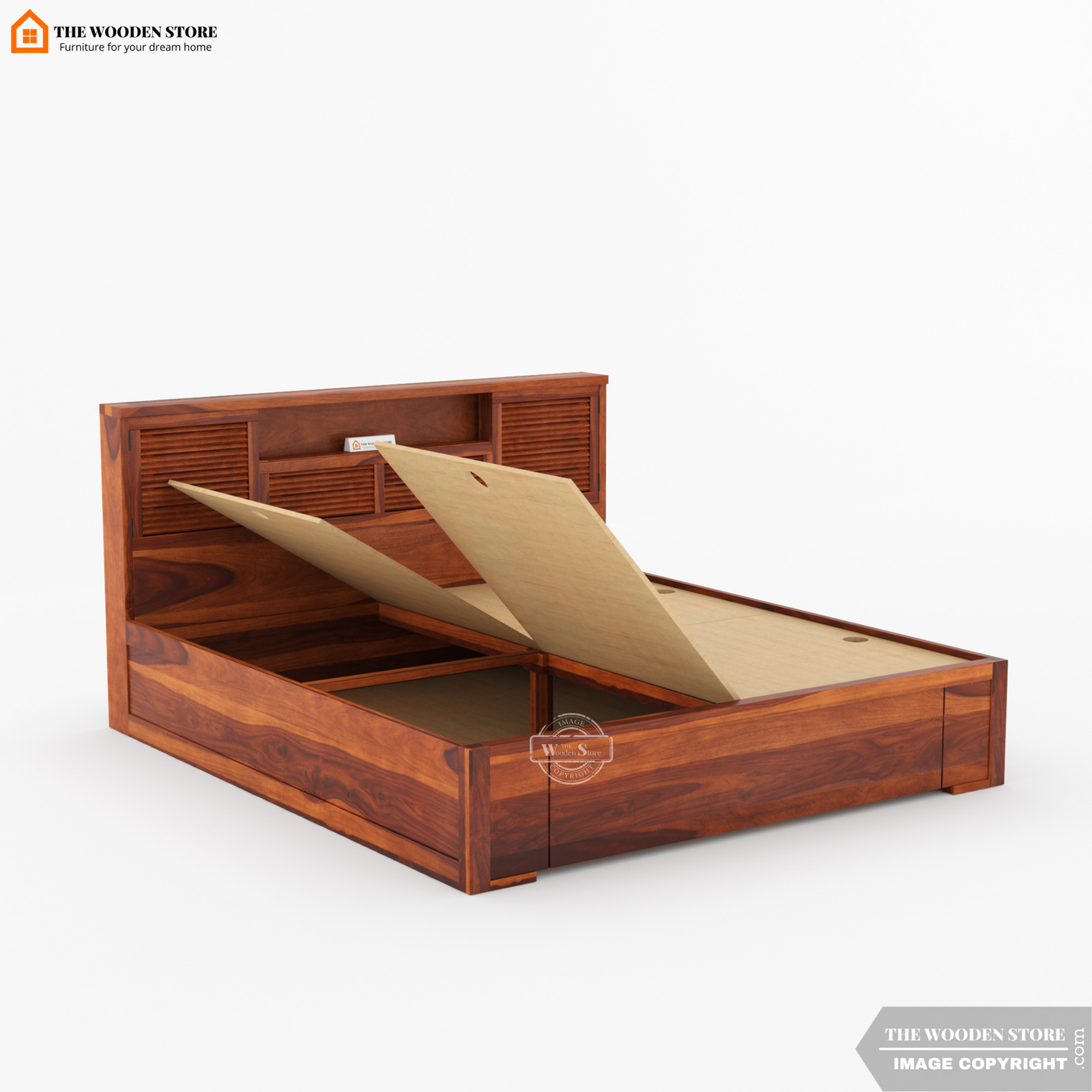 Franklin Bed With Box Storage (King Size, Honey Finish)