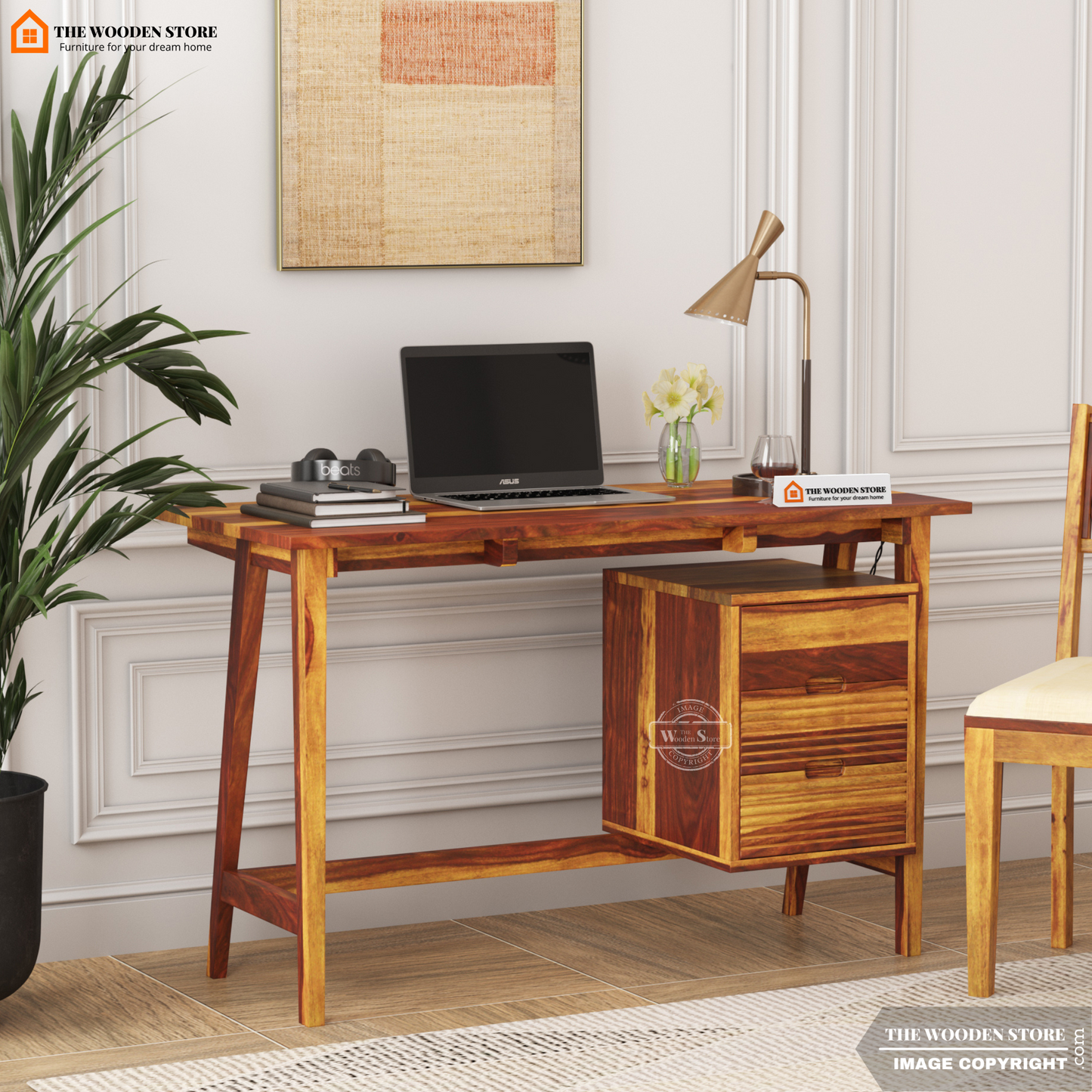 Flavio Study Table (Teak Finish)