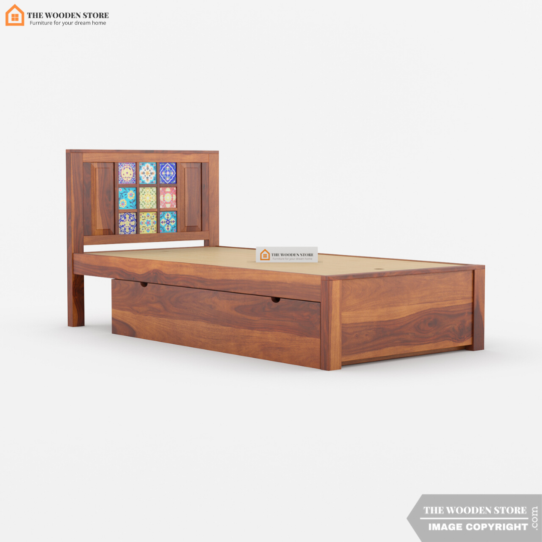 Bunny Single Bed With Drawer Storage (Honey Finish)