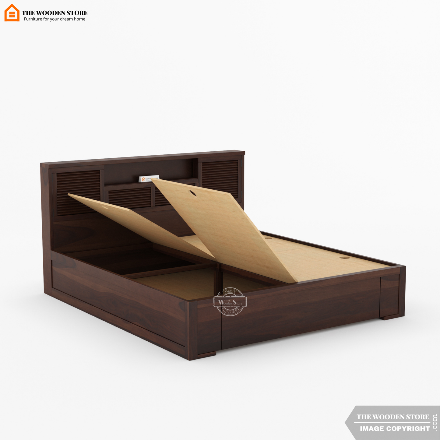 Franklin Bed With Box Storage (Queen Size, Walnut Finish)