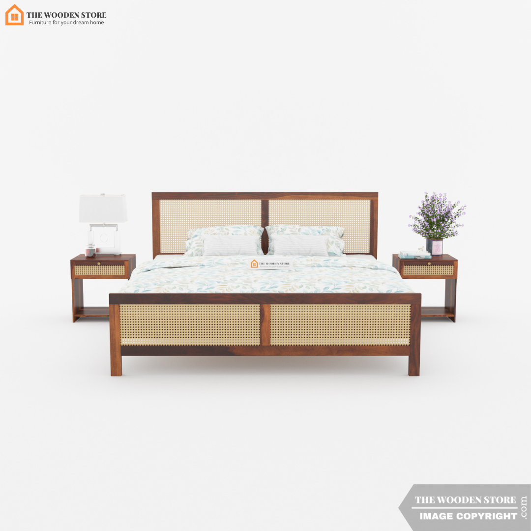 Amlin Bed Without Storage (King Size, Honey Finish)
