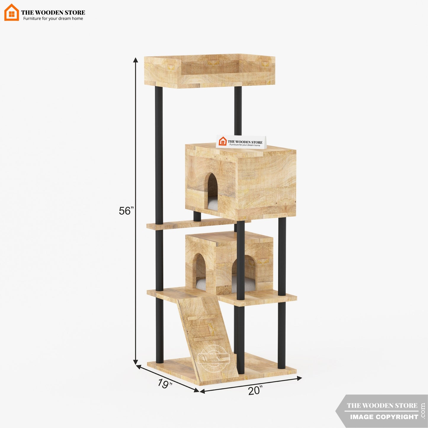 Lima Cat Tree Tower (Mango Wood, Natural Finish)