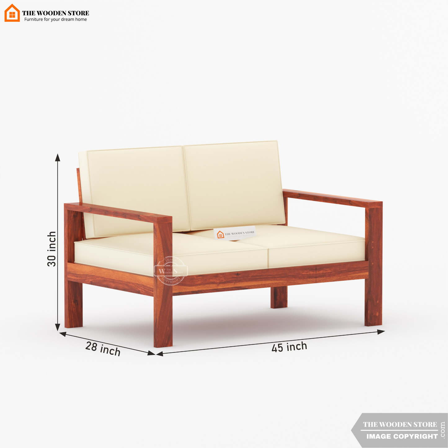 Romy 2 Seater Wooden Sofa (Honey Finish)