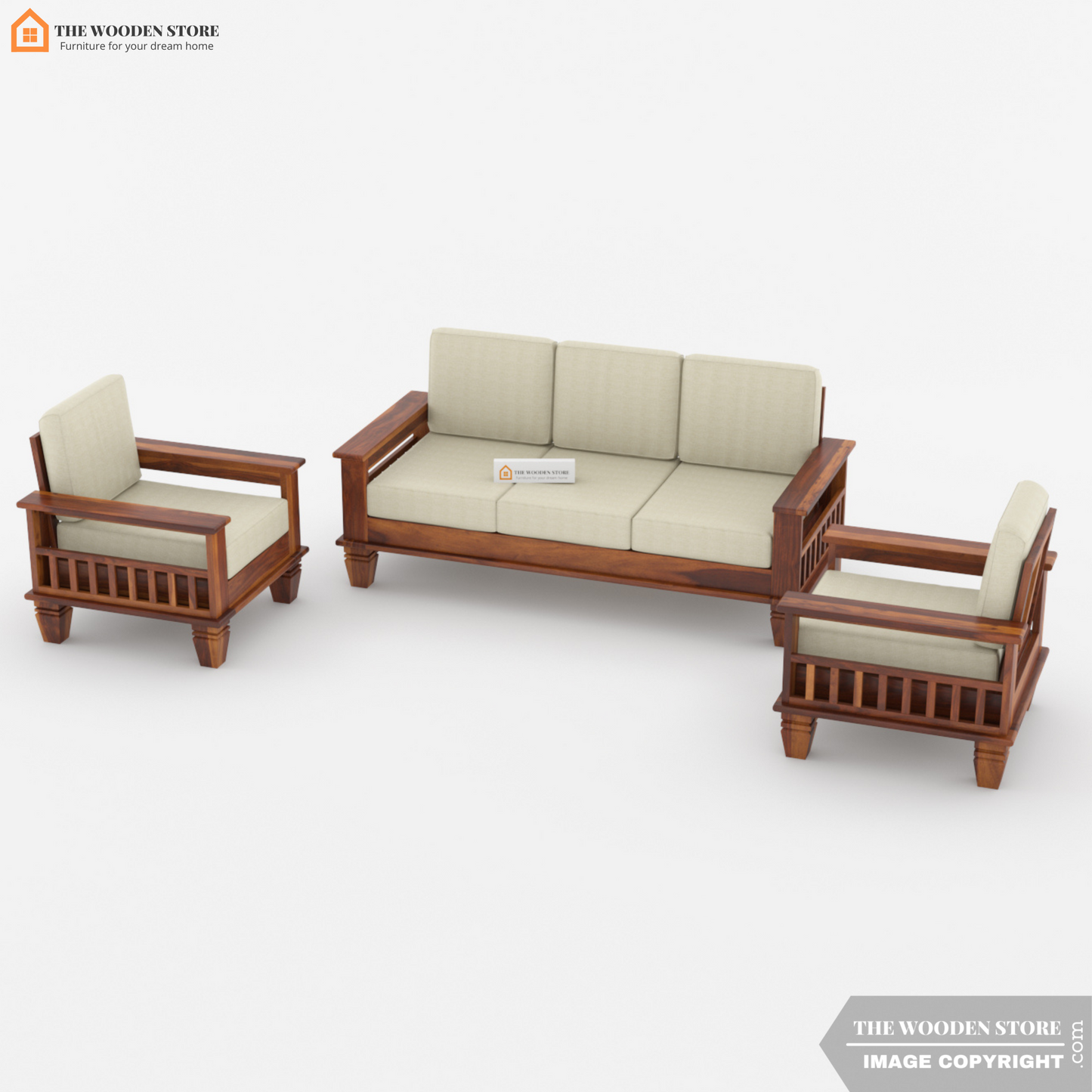 Charlie 3+1+1 Wooden Sofa Set (Honey Finish)