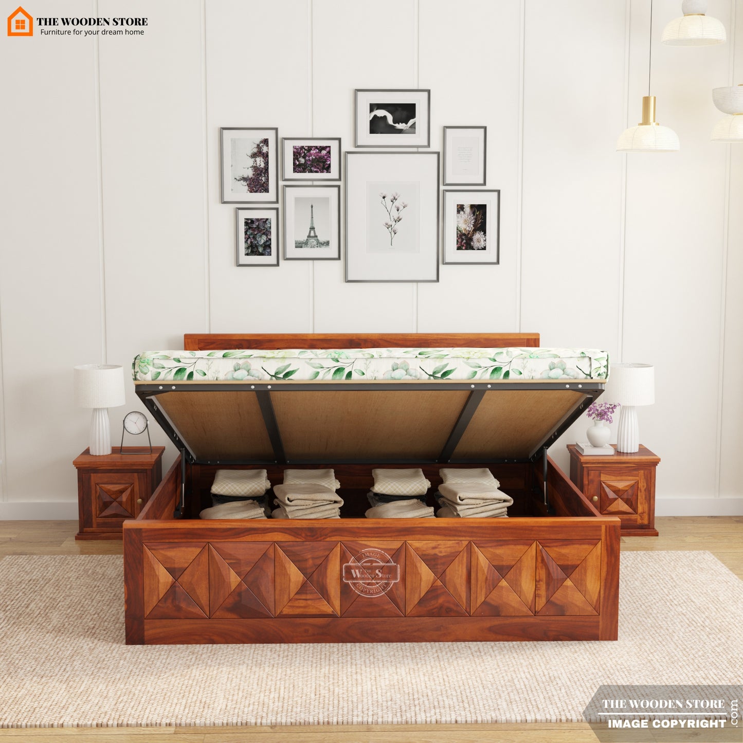 Tessera Hydraulic Bed (King Size, Honey Finish)