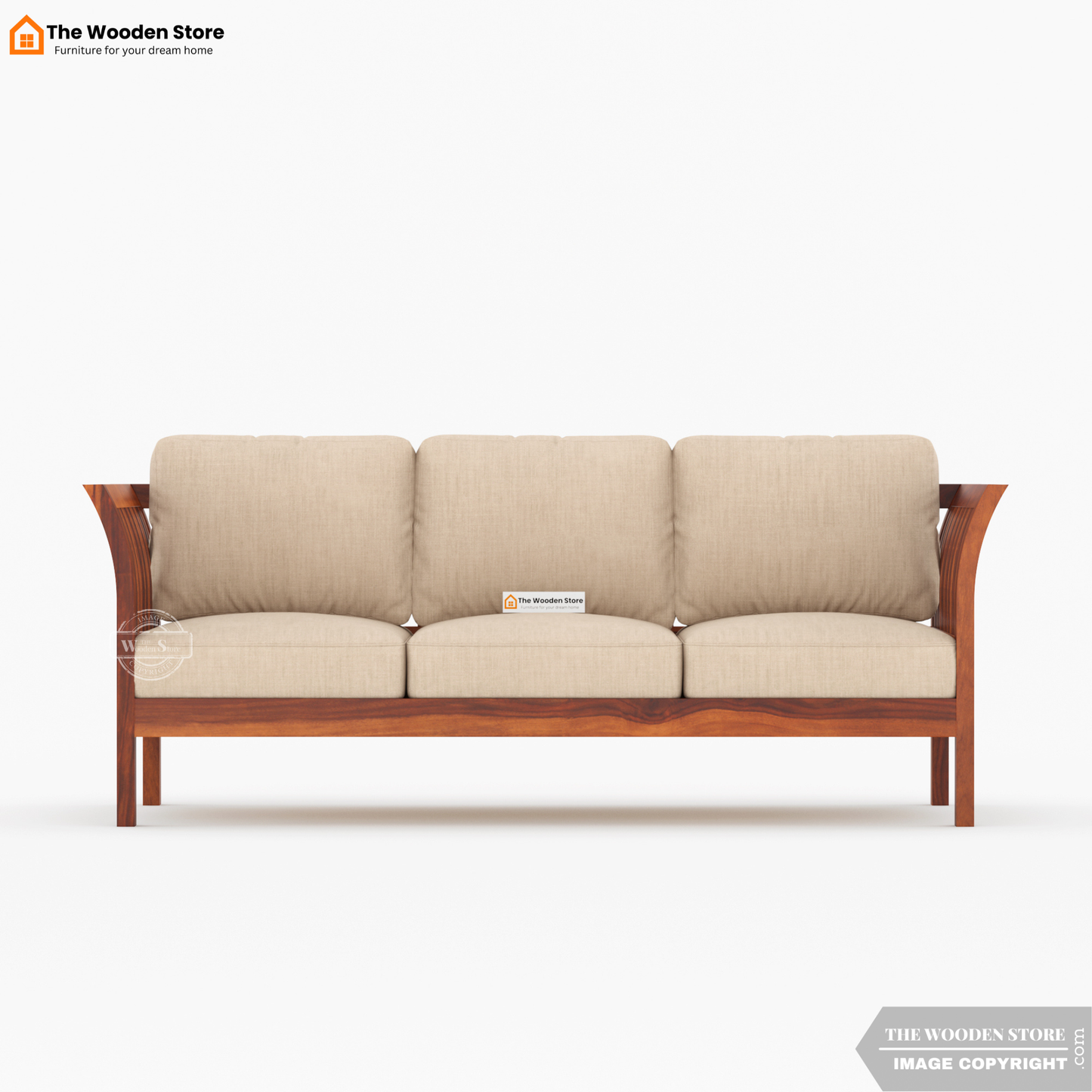 Cristen 3 Seater Wooden Sofa (Honey Finish)