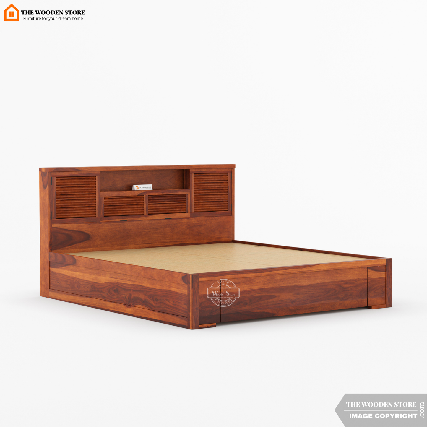 Franklin Bed With Box Storage (Queen Size, Honey Finish)