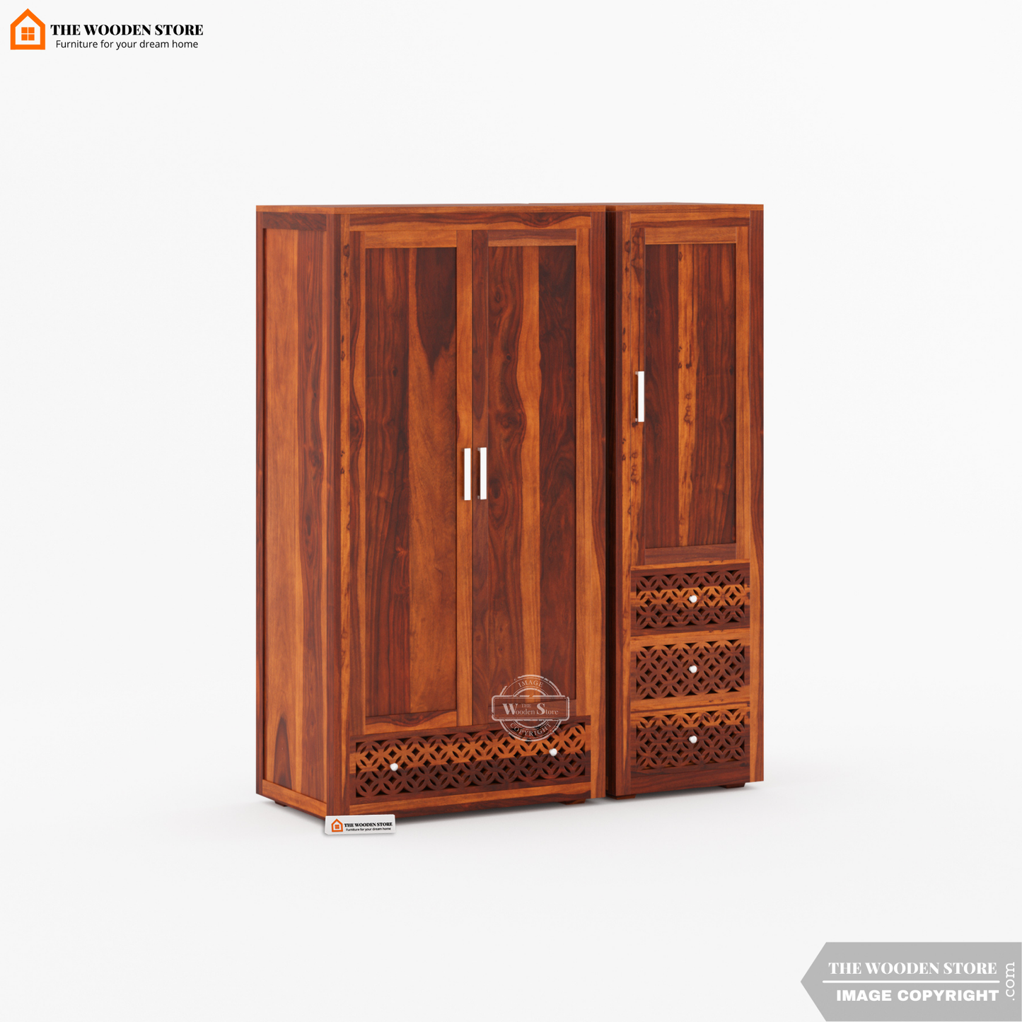Daffy 3 Door Multi-Utility Wardrobe (Honey Finish)