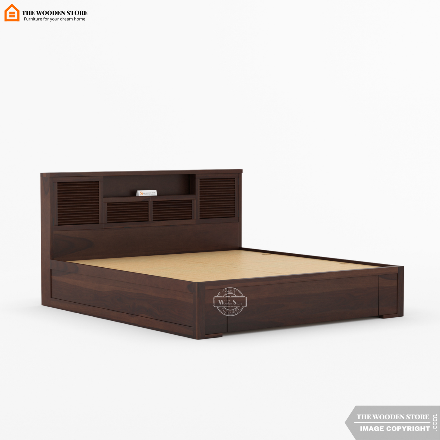 Franklin Bed With Box Storage (Queen Size, Walnut Finish)