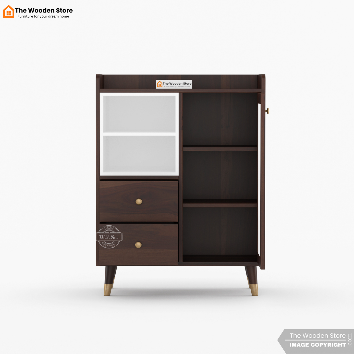 Chalita Kitchen Cabinet (Walnut Finish)
