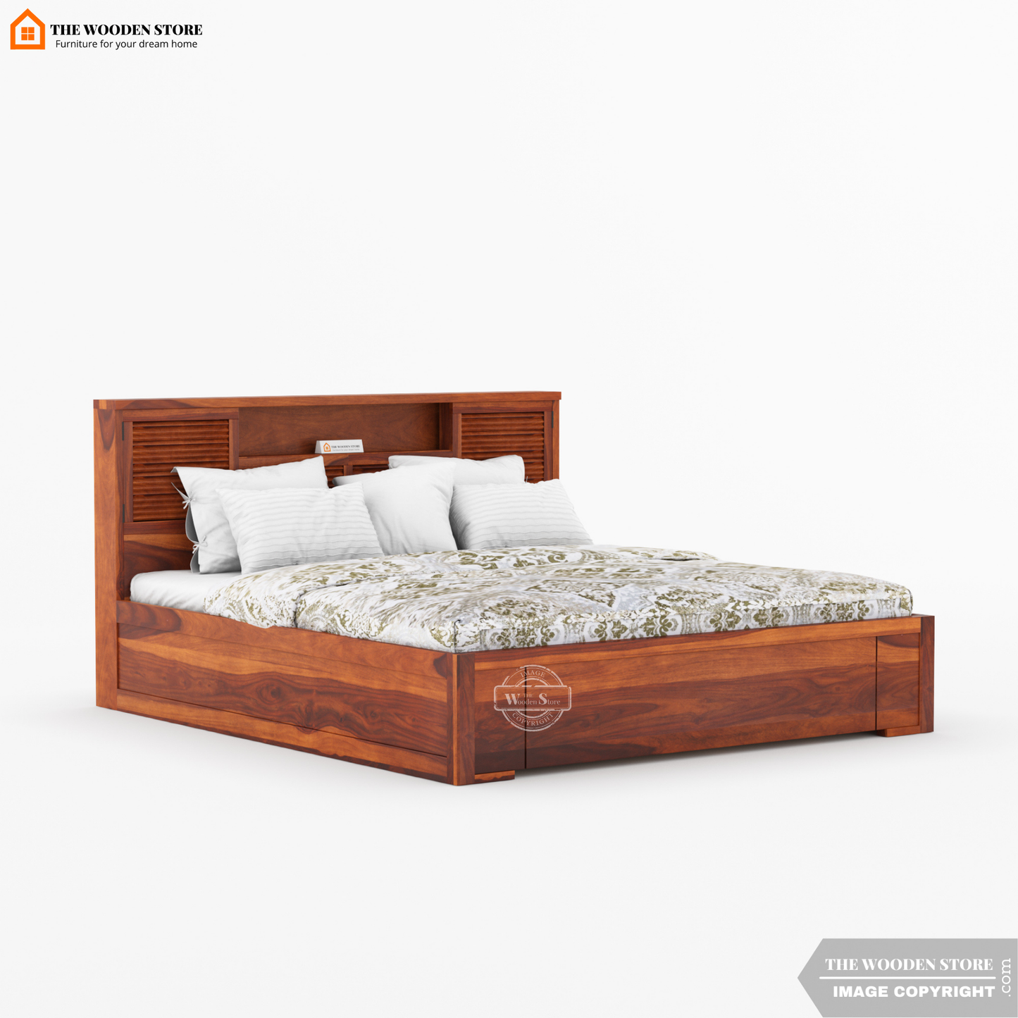Franklin Bed With Box Storage (King Size, Honey Finish)