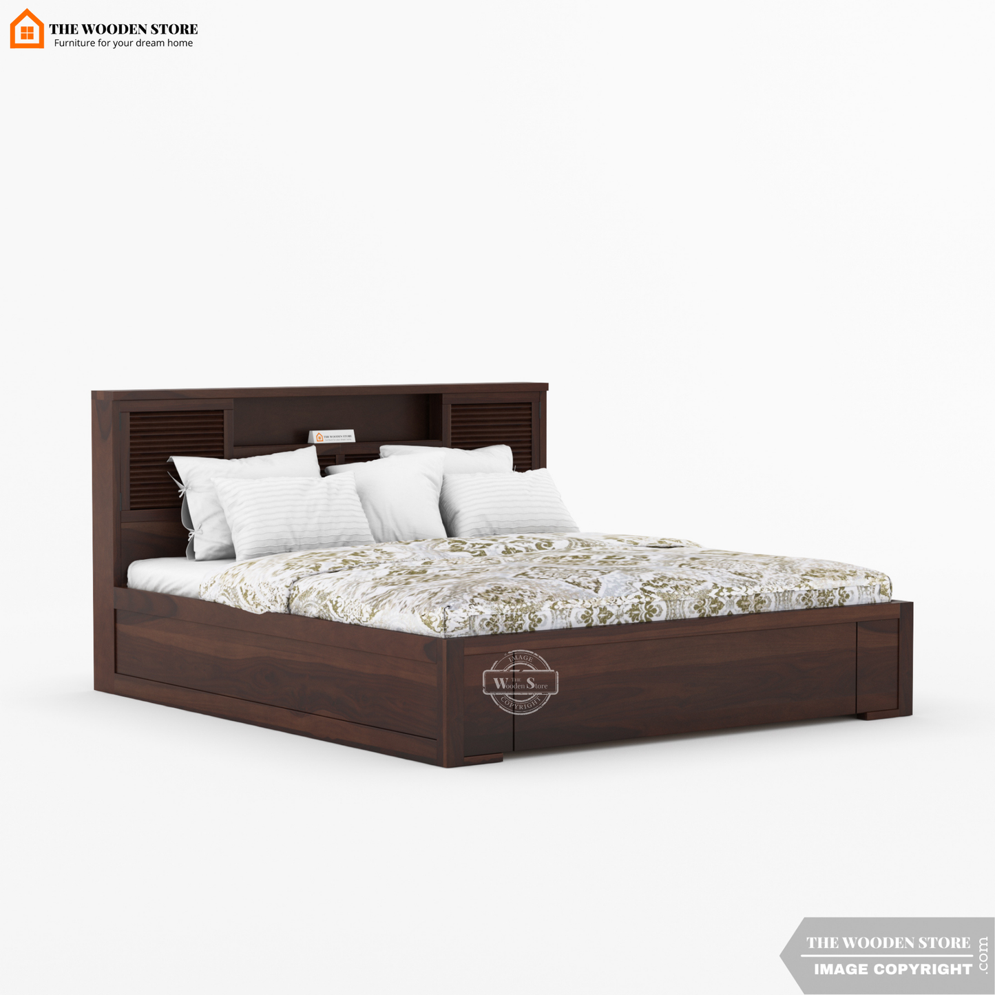 Franklin Bed With Box Storage (Queen Size, Walnut Finish)