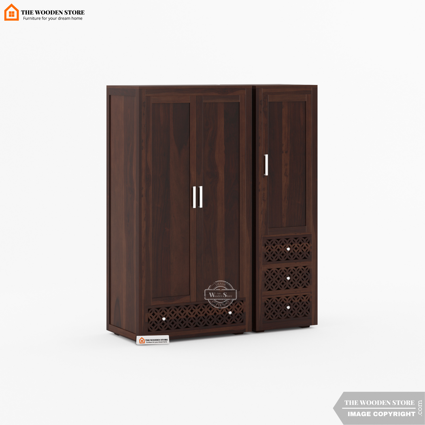 Daffy 3 Door Multi-Utility Wardrobe (Walnut Finish)