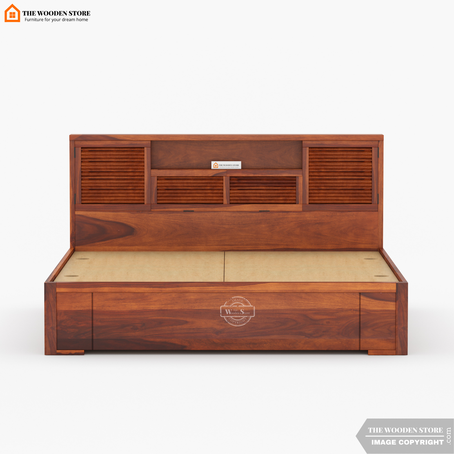 Franklin Bed With Box Storage (Queen Size, Honey Finish)