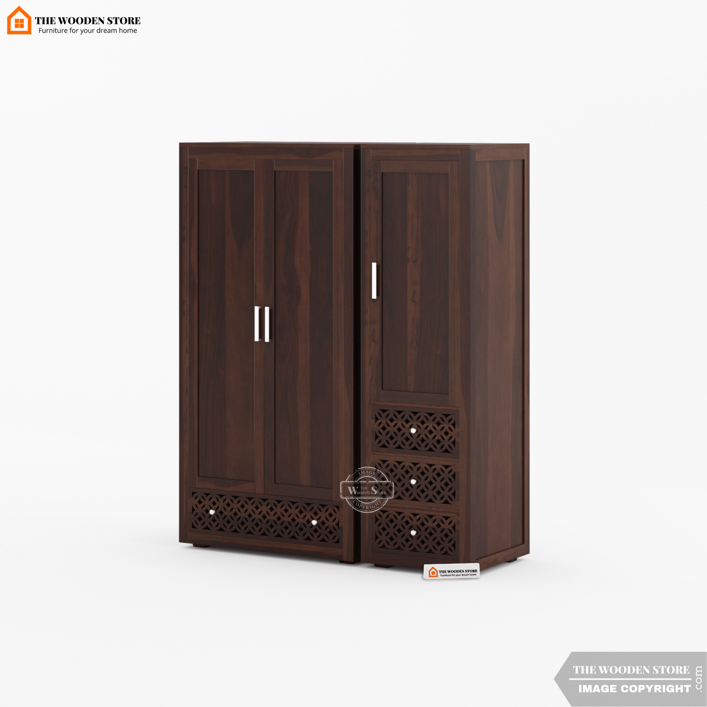 Daffy 3 Door Multi-Utility Wardrobe (Walnut Finish)
