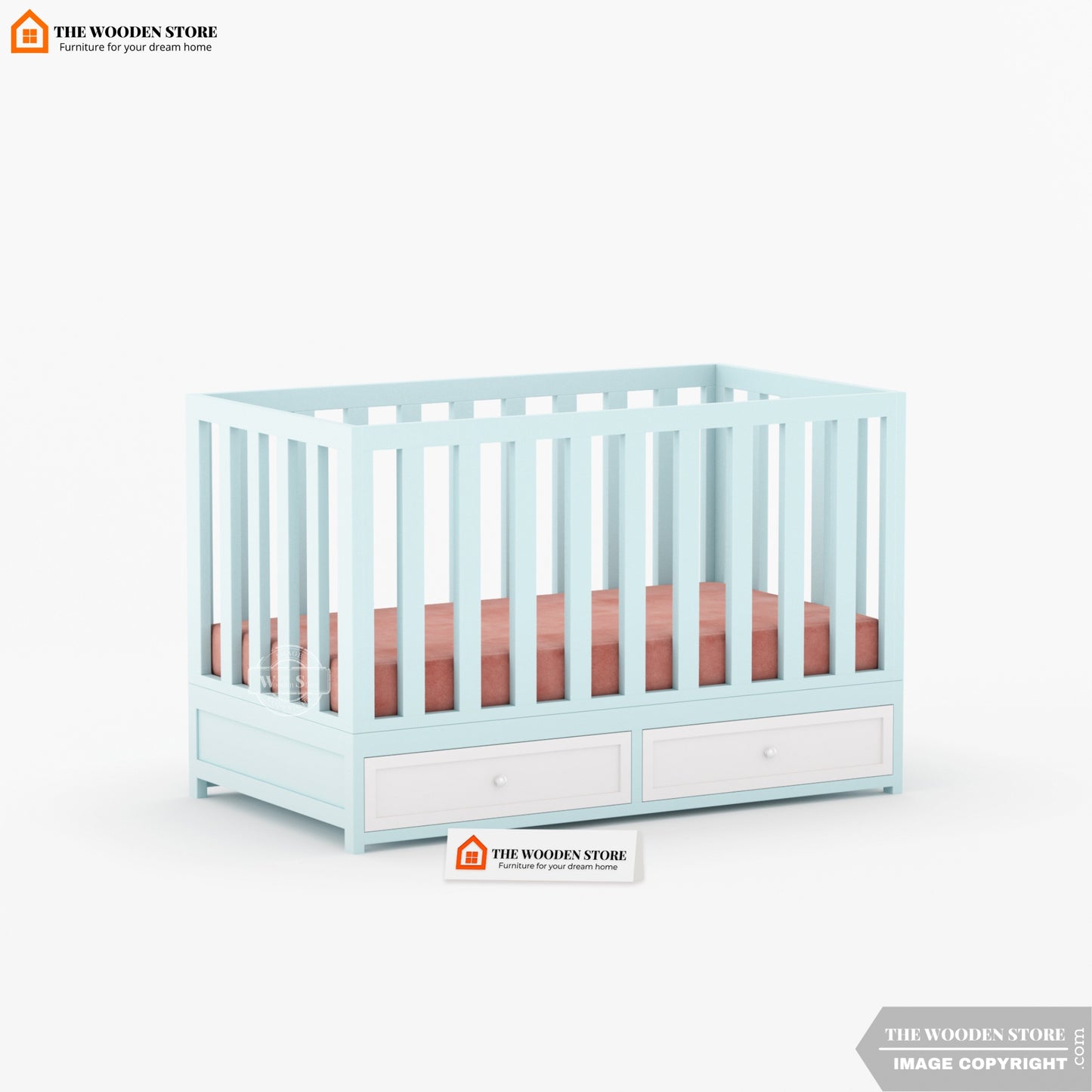 Nursery Baby Crib With Storage Drawer (Blue)