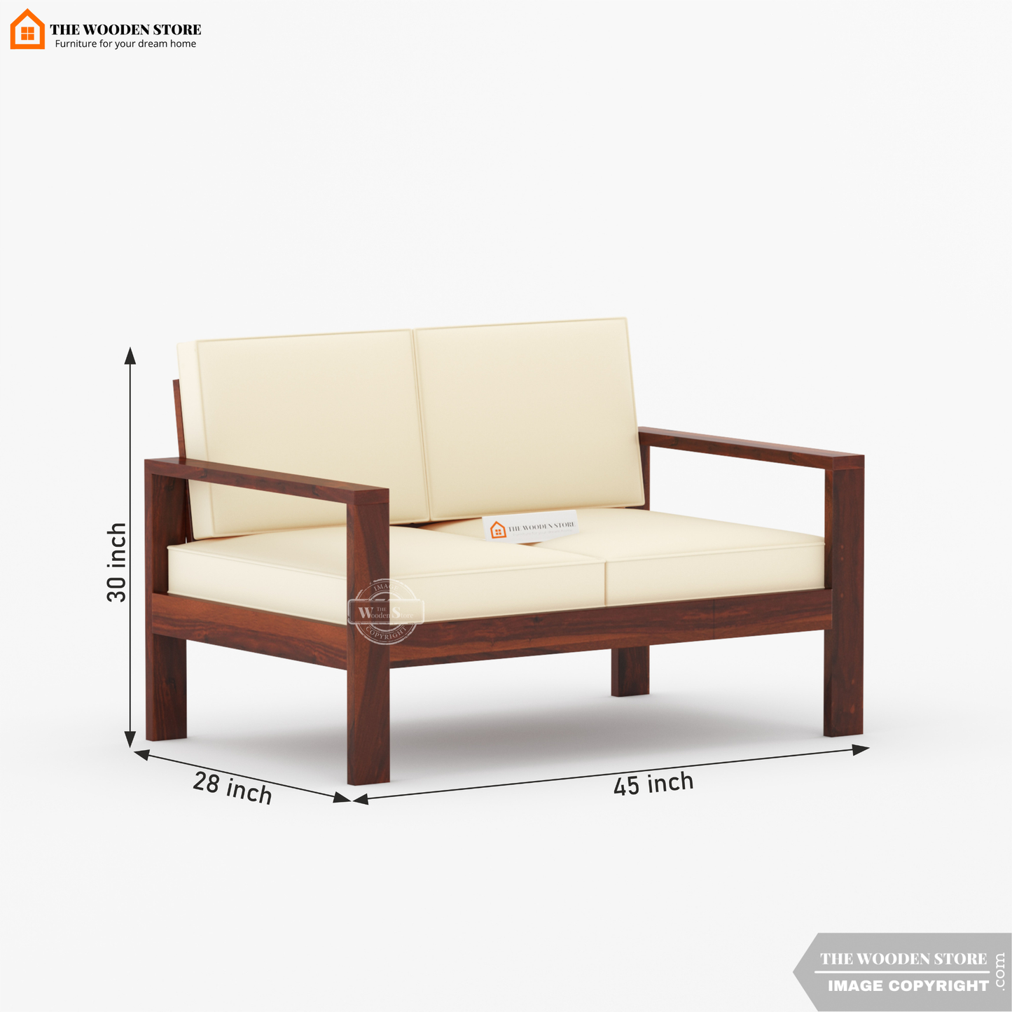 Romy 2 Seater Wooden Sofa (Walnut Finish)