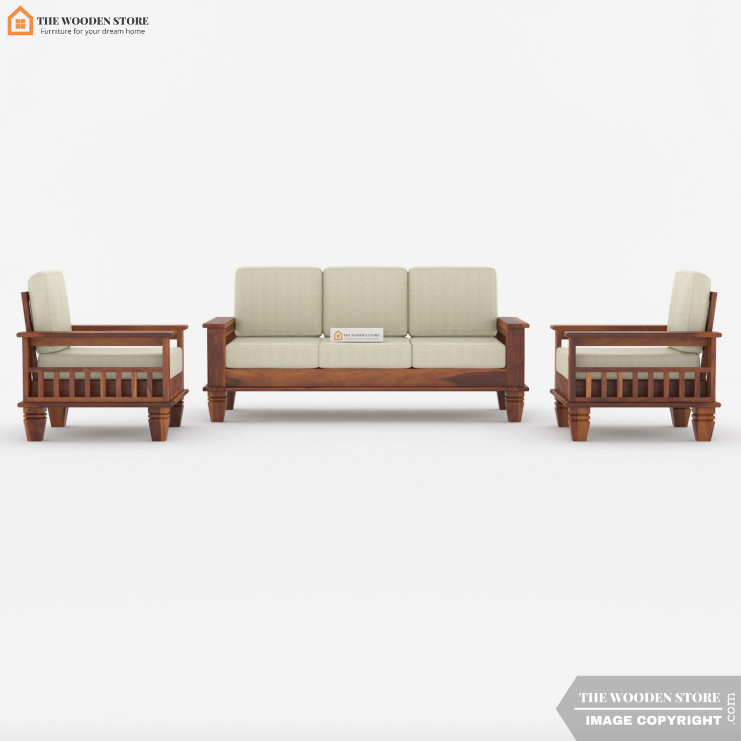 Charlie 3+1+1 Wooden Sofa Set (Honey Finish)
