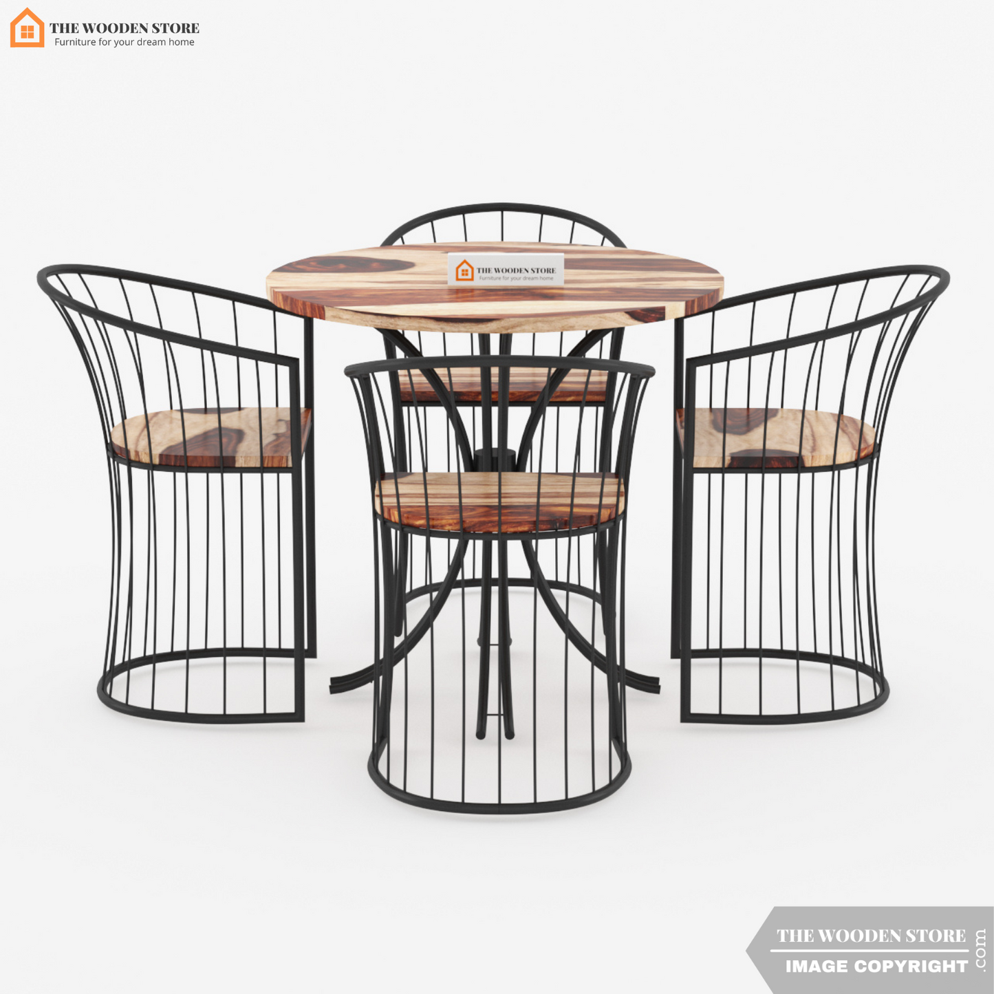 Bistro Metal 4 Seater Dining Set (Natural Finish)