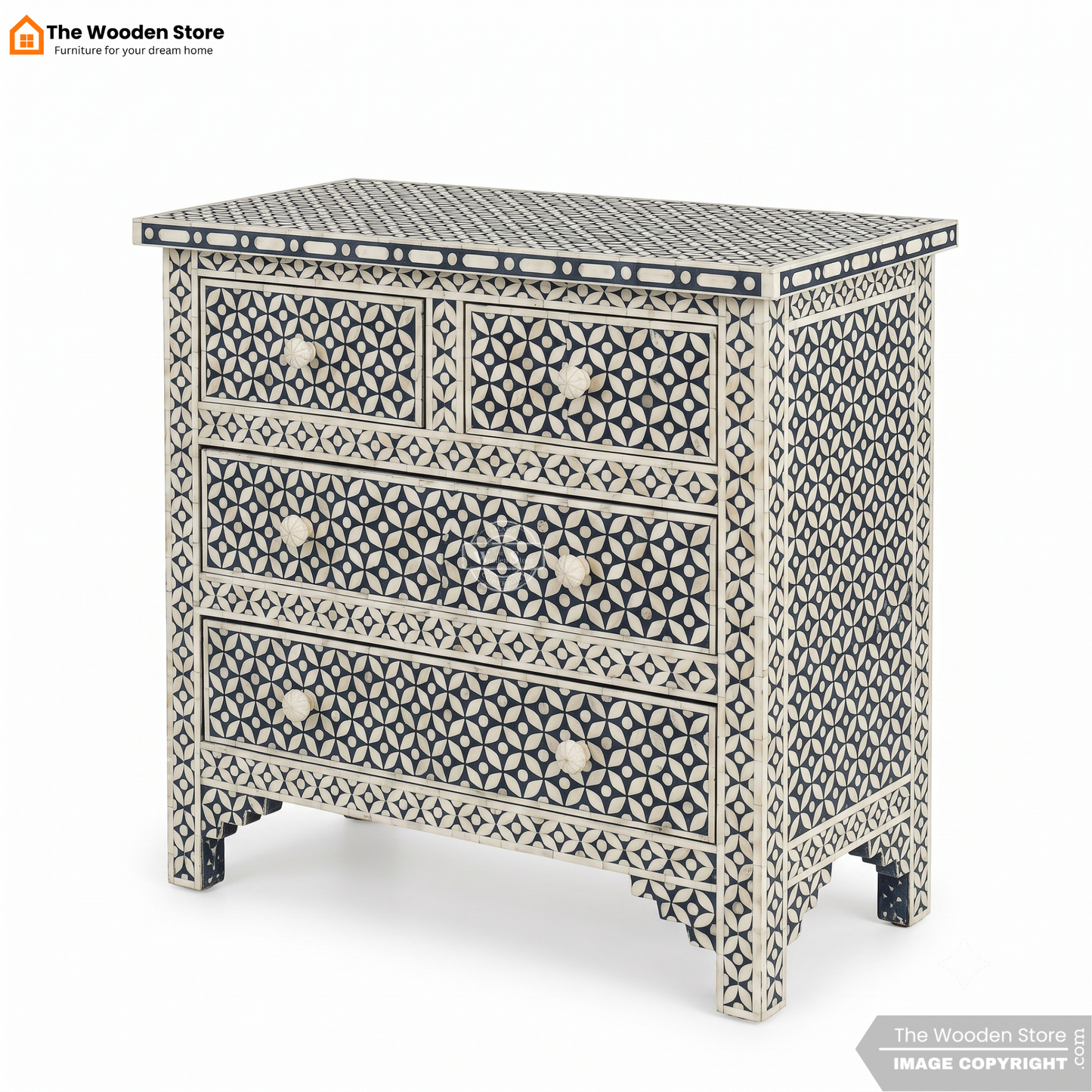 Yahna Bone Inlay Chest Of Drawers (Black Finish)