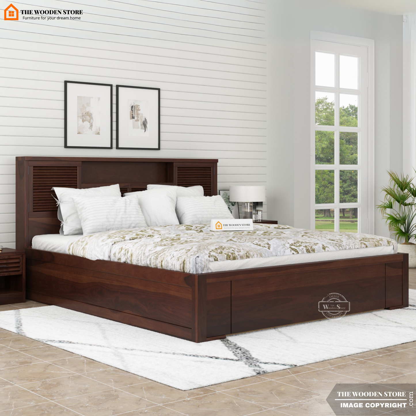 Franklin Bed With Box Storage (King Size, Walnut Finish)
