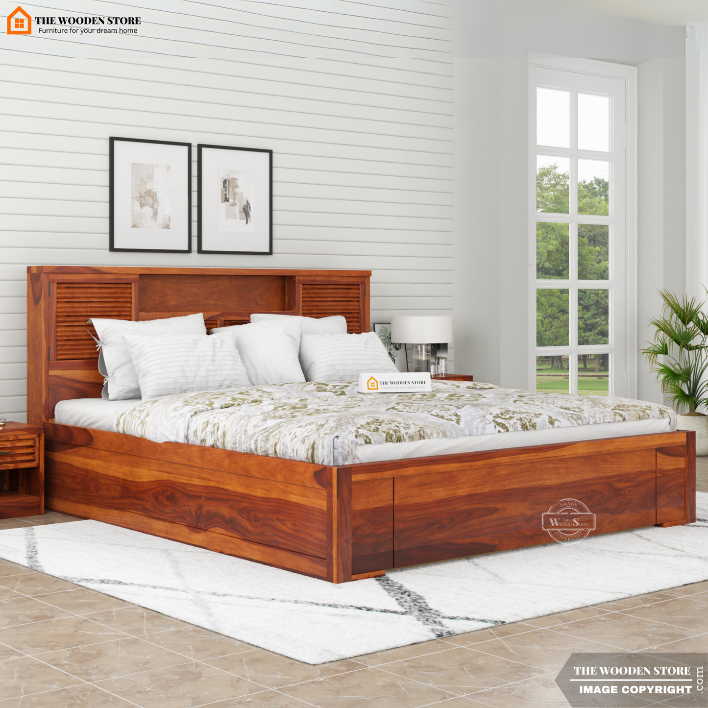 Franklin Bed With Box Storage (Queen Size, Honey Finish)