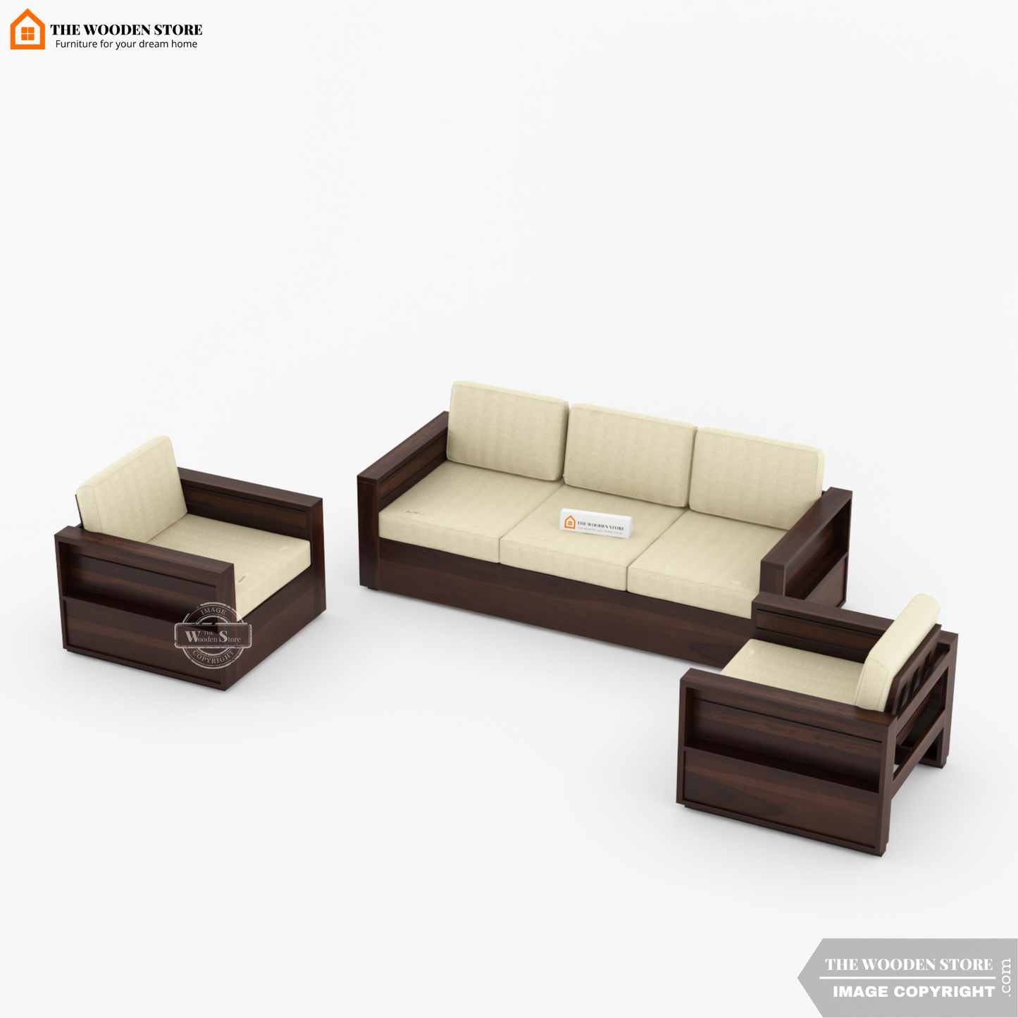 Peter 3+1+1 Wooden Sofa Set (Walnut Finish)