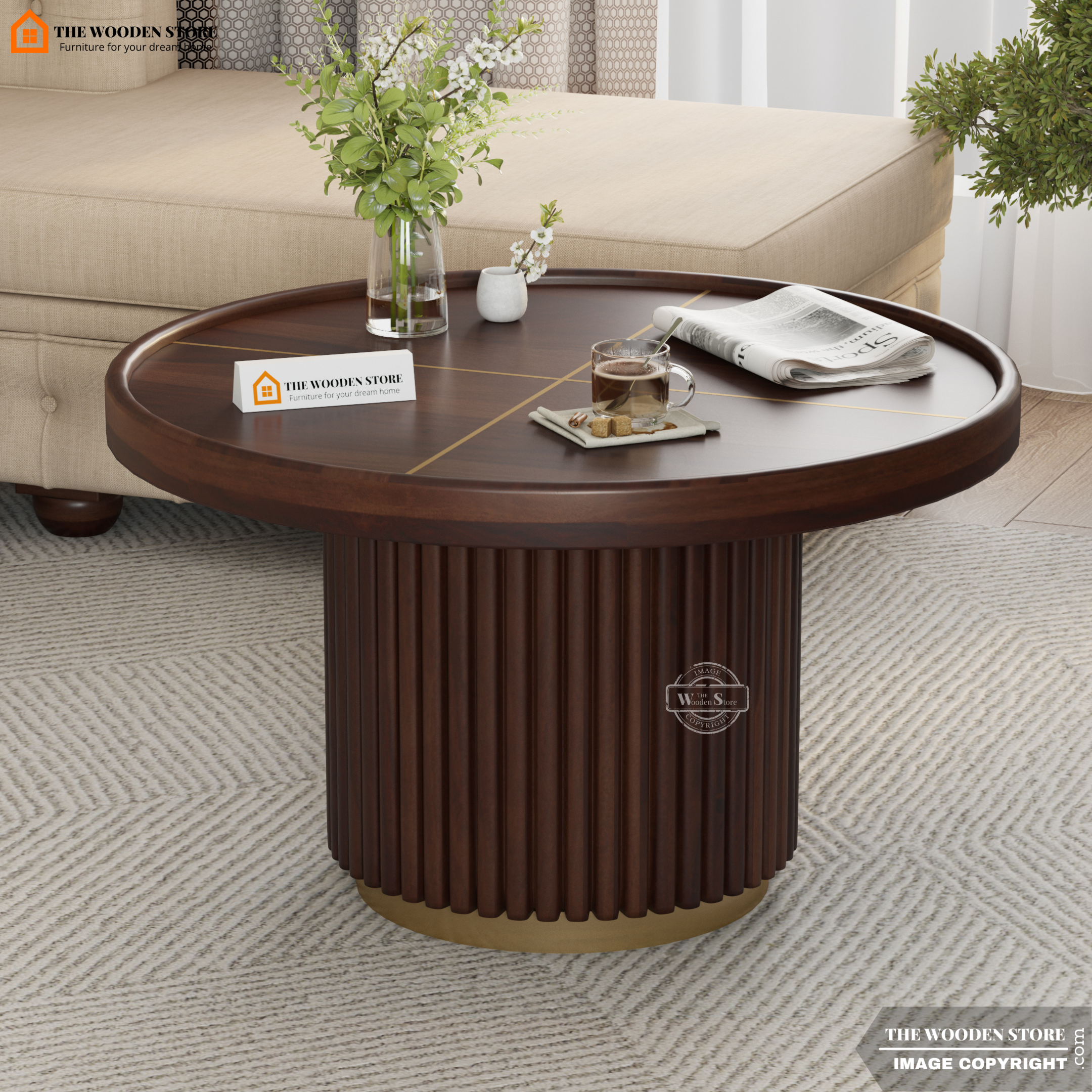 Oro Round Coffee Table (Walnut Finish) – The Wooden Store