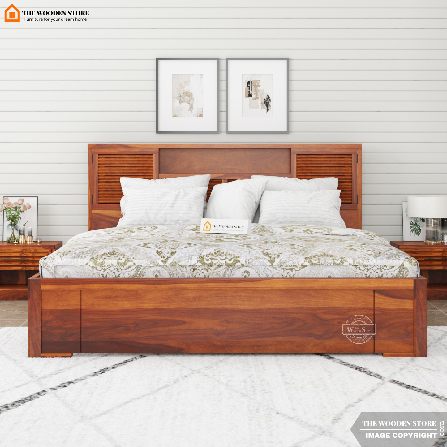 Franklin Hydraulic Bed With Storage (Queen Size, Honey Finish)
