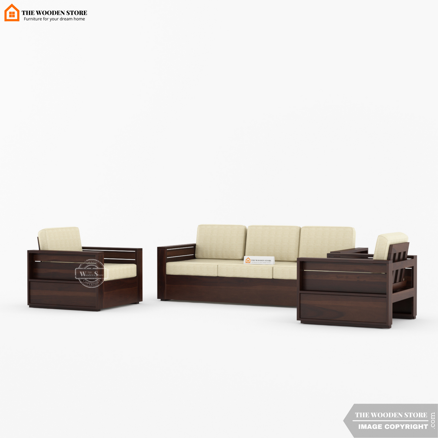 Peter 3+1+1 Wooden Sofa Set (Walnut Finish)