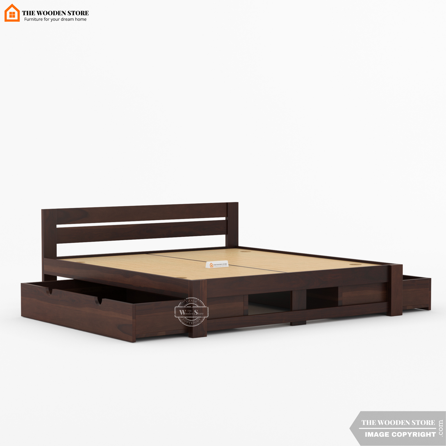 Jasper Bed with Drawer Storage (Queen Size, Walnut Finish)
