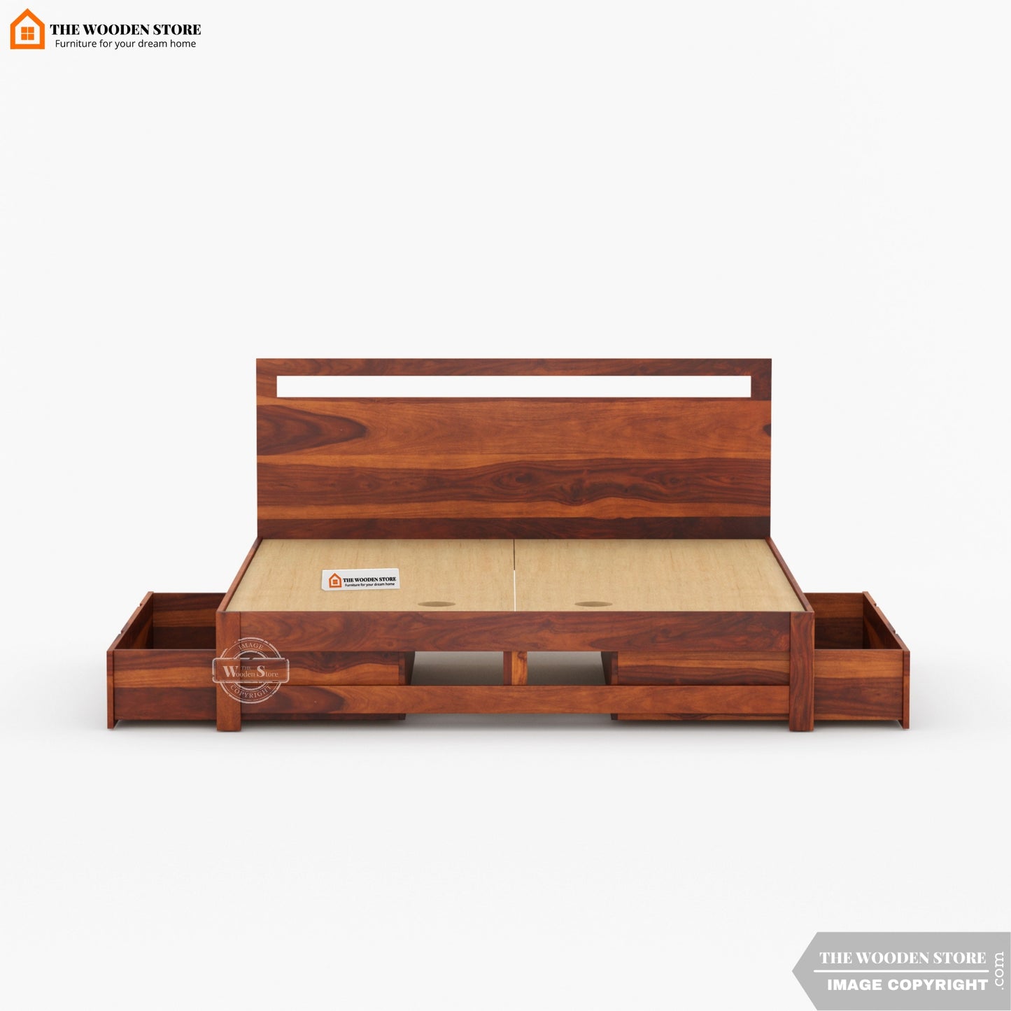 Brodey Bed With Drawer Storage ( King Size, Honey Finish )