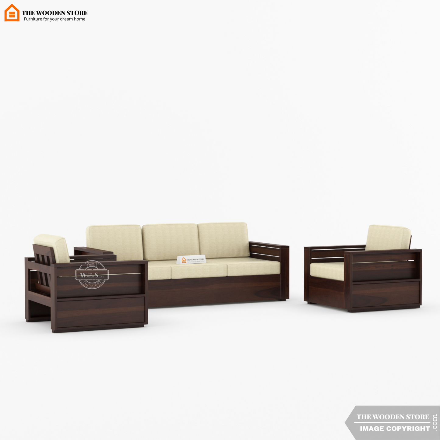 Peter 3+1+1 Wooden Sofa Set (Walnut Finish)