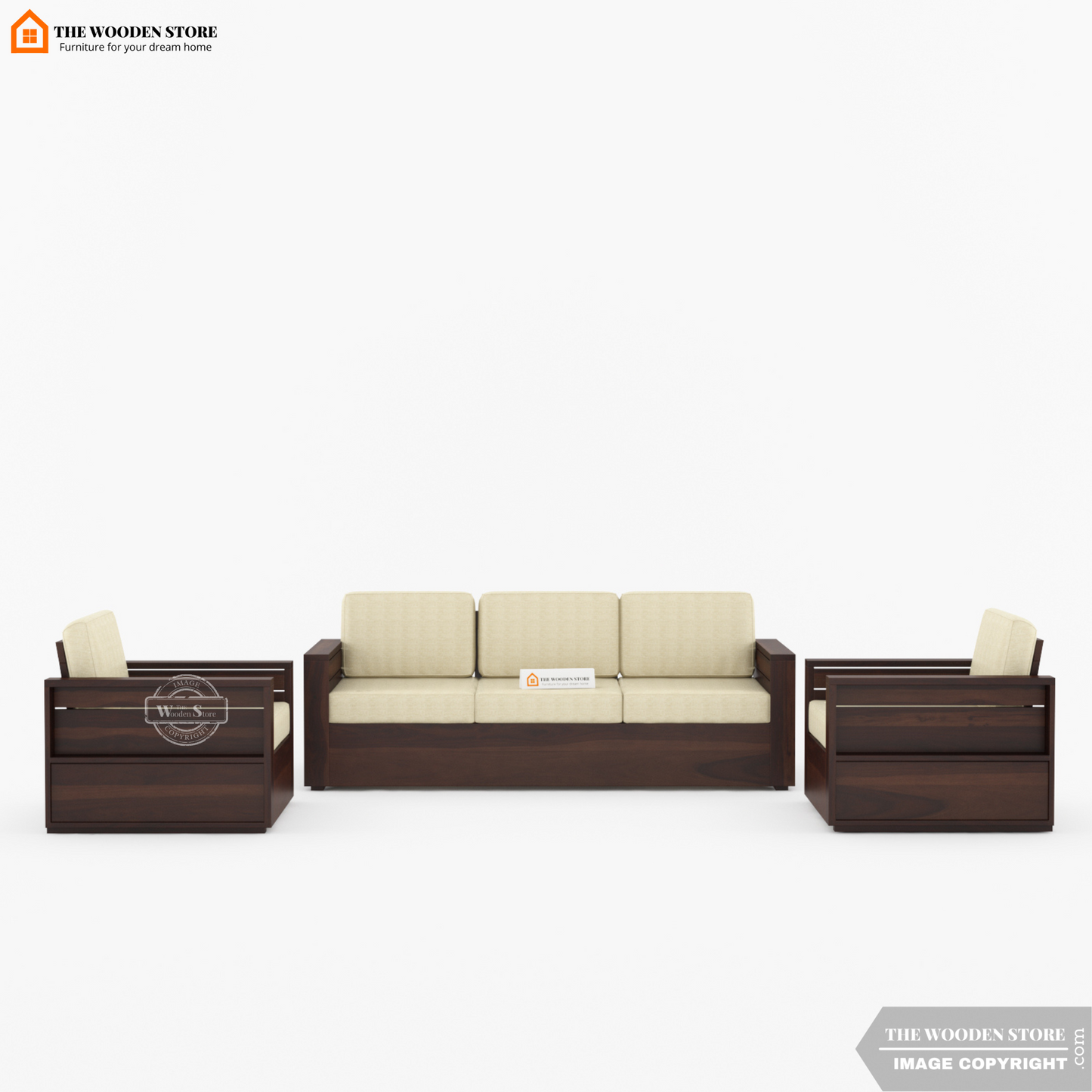 Peter 3+1+1 Wooden Sofa Set (Walnut Finish)