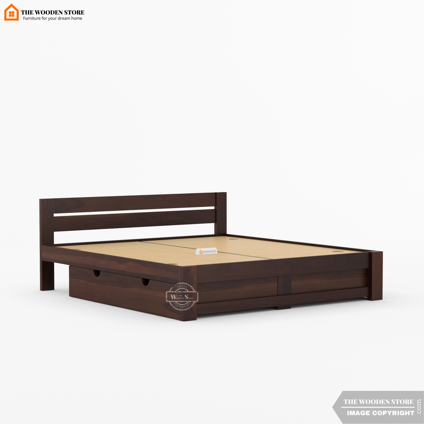 Jasper Bed with Drawer Storage (Queen Size, Walnut Finish)